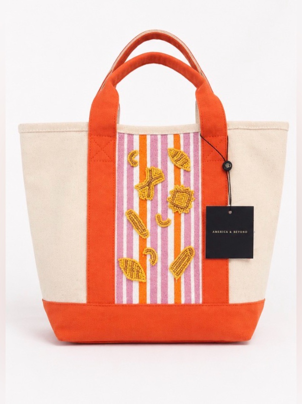 America & Beyond Y2K Beaded Pasta Mini Tote Bag Orange Pink Canvas RARE NWT